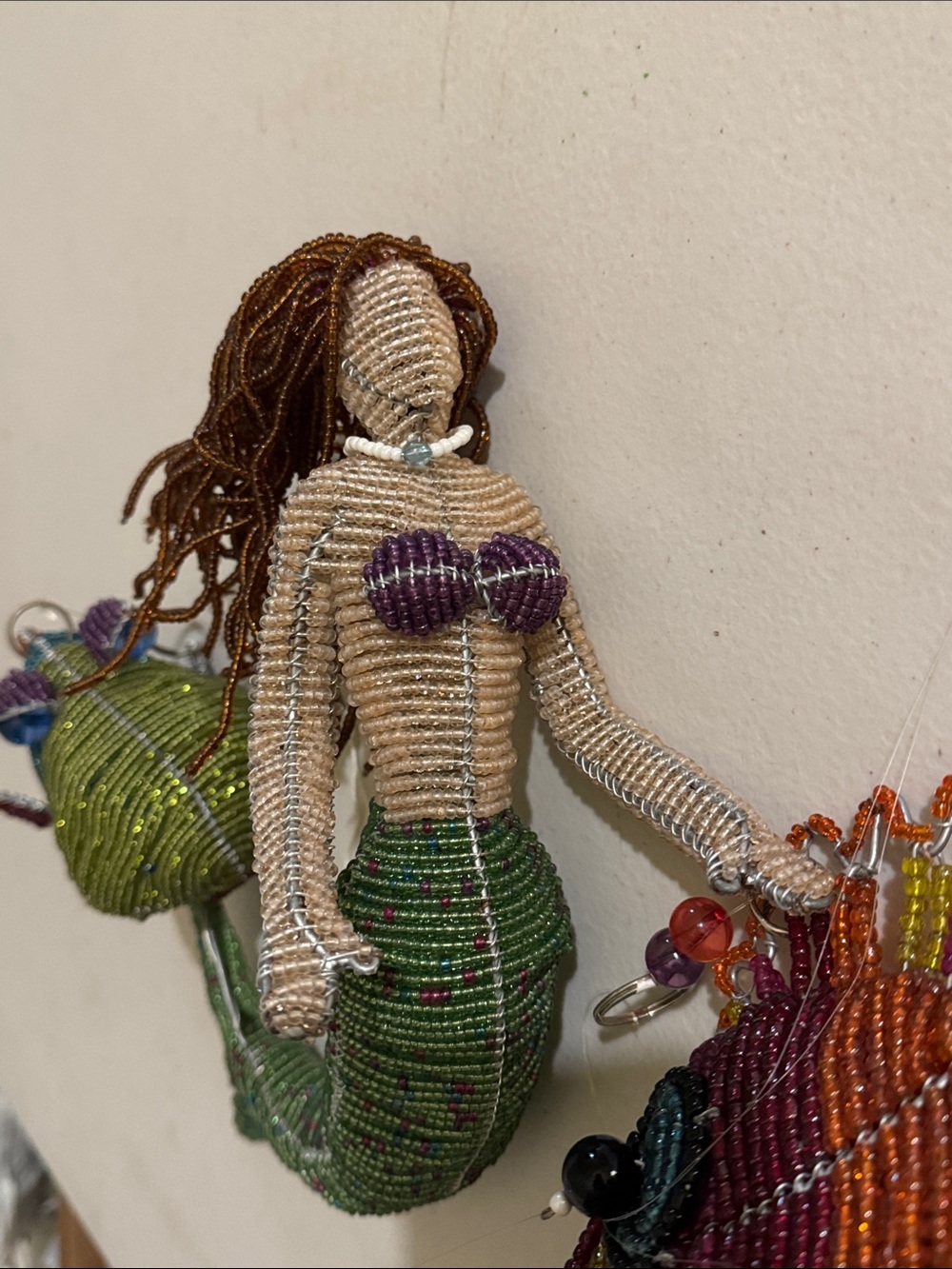 Set of 3 Handcrafted Beaded Mermaid Pendant in Green and Purple